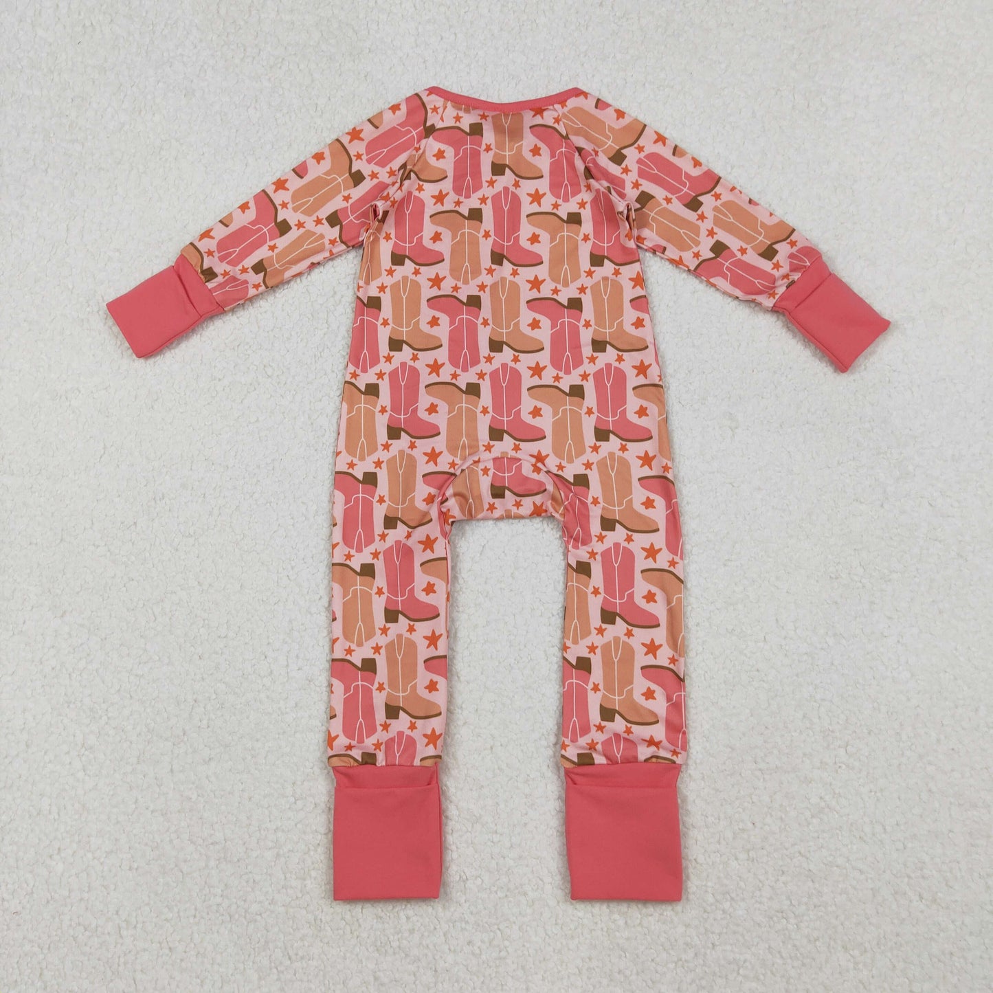 LR2733 Baby Girls Boots Stars Western Zipper Footie Rompers  D 1001