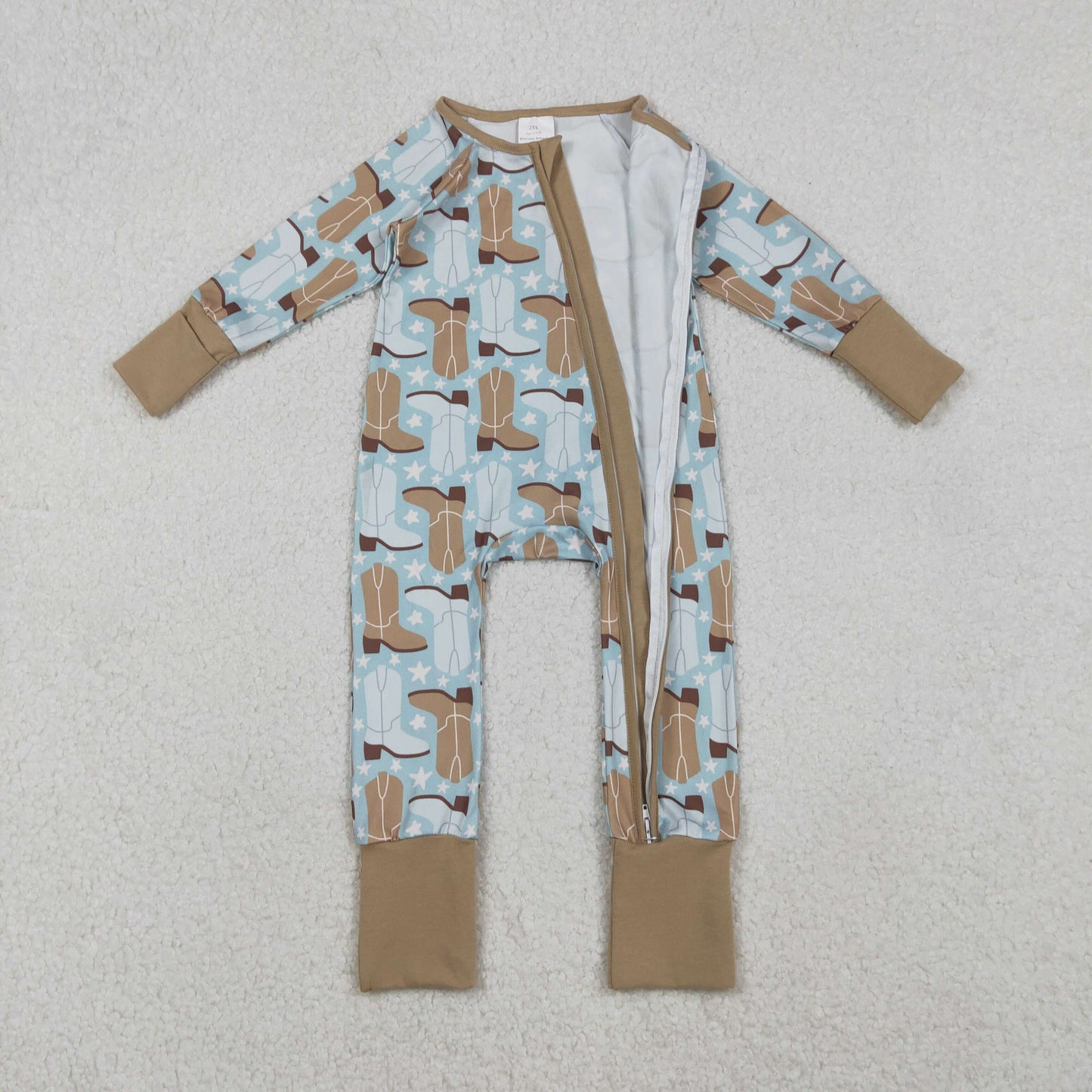 LR2734 Baby Boys Boots Stars Western Zipper Footie Rompers   D 1001