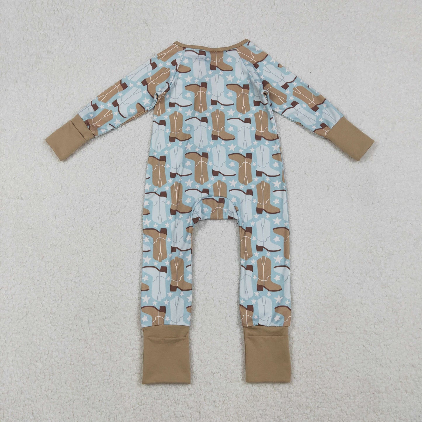 LR2734 Baby Boys Boots Stars Western Zipper Footie Rompers   D 1001