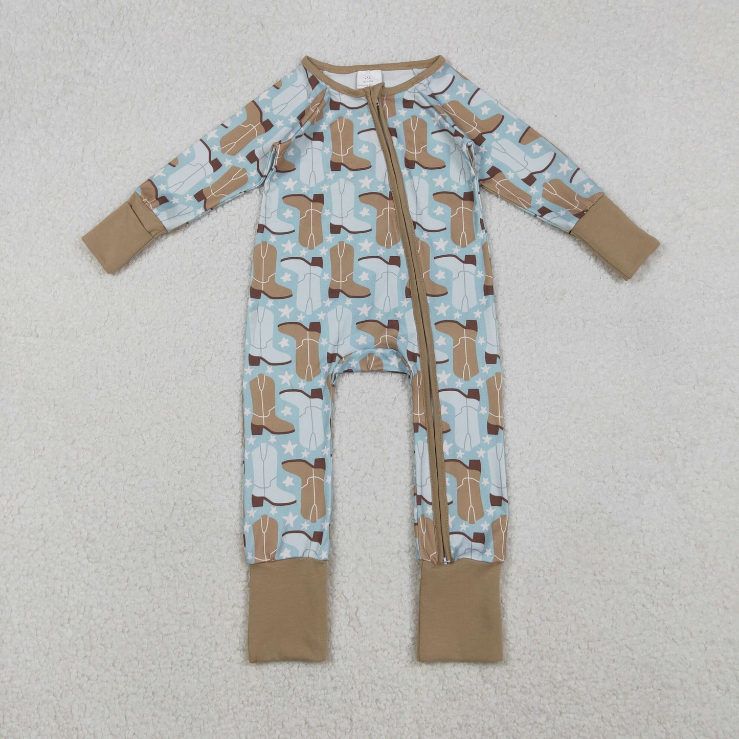 LR2734 Baby Boys Boots Stars Western Zipper Footie Rompers   D 1001