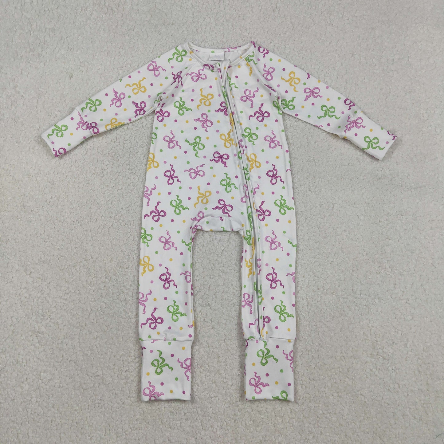 Baby Girls Convertible Rompers with Mardi Gras Bows Polka Dots Two-Way Zipper Soft Cotton Outfit for Infants