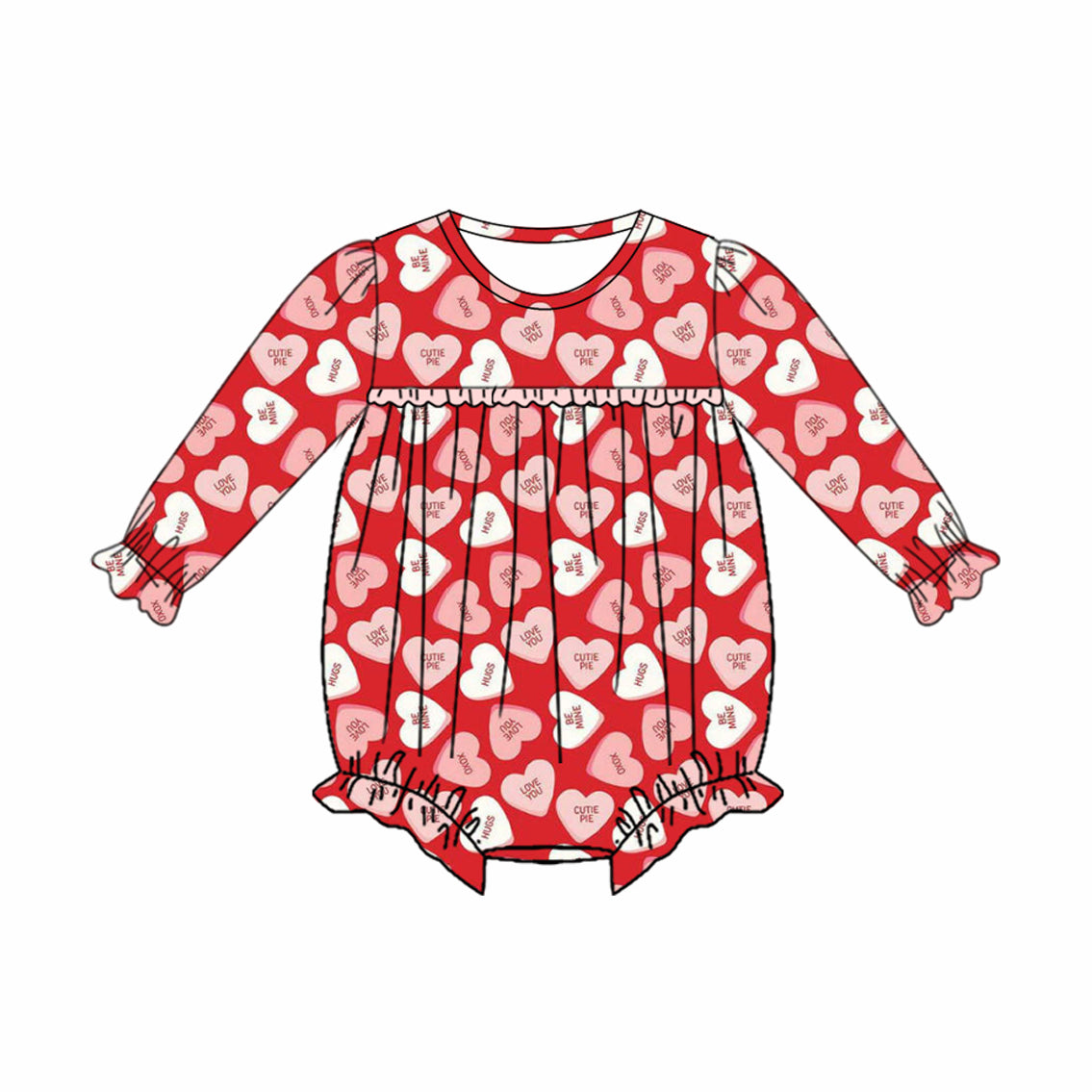 presale LR2763 Baby Girls Long Sleeve Hearts Plaid Valentine Ruffle Rompers D 1006