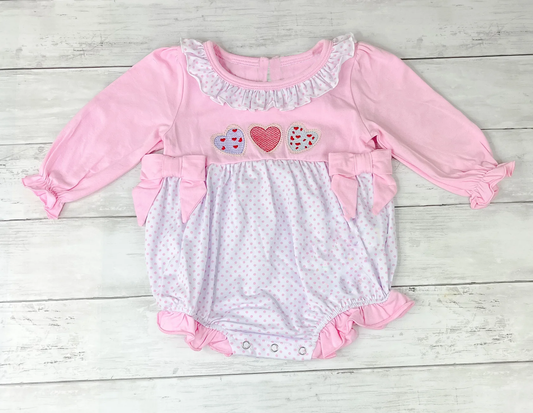 presale LR2766 Baby Girls Long Sleeve Hearts Bows Valentine Ruffle Rompers D 1008