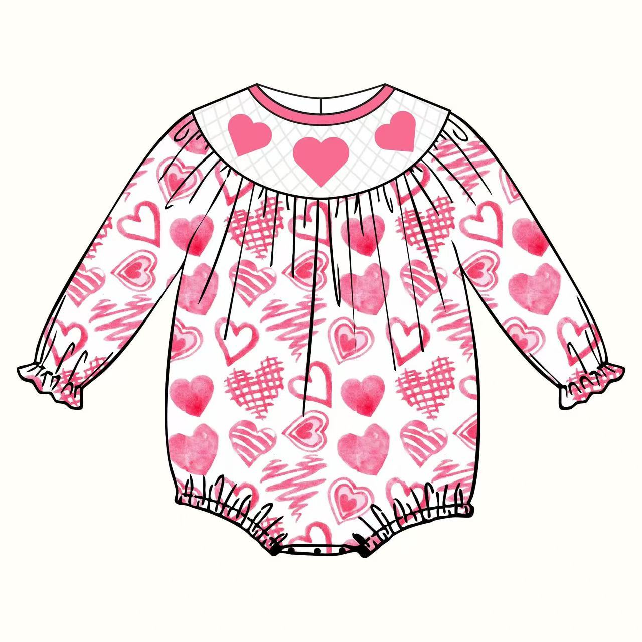 presale LR2767 Baby Girls Pink Hearts Plaid Valentine Ruffle Sleeve Rompers  D 1008