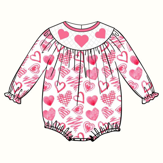 presale LR2767 Baby Girls Pink Hearts Plaid Valentine Ruffle Sleeve Rompers  D 1008