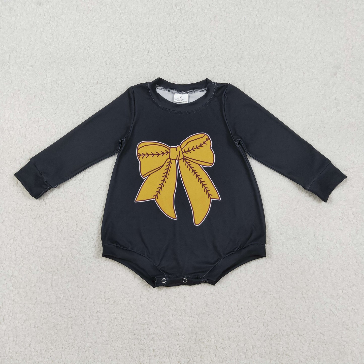 LR2774  Baby Girls Black Long Sleeve Gold Bows Rompers  D 1210