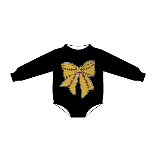 presale LR2774  Baby Girls Black Long Sleeve Gold Bows Rompers  D 1013