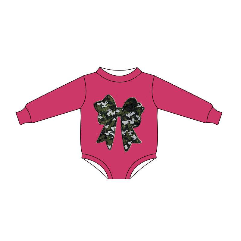 LR2776 Baby Girls Pink Long Sleeve Olive Camo Bows Rompers D 1206