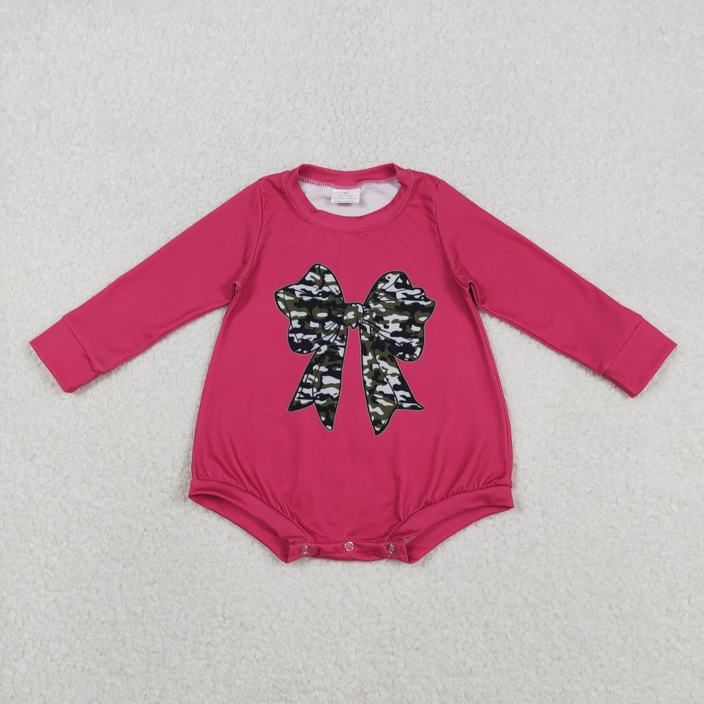 LR2776 Baby Girls Pink Long Sleeve Olive Camo Bows Rompers D 1206