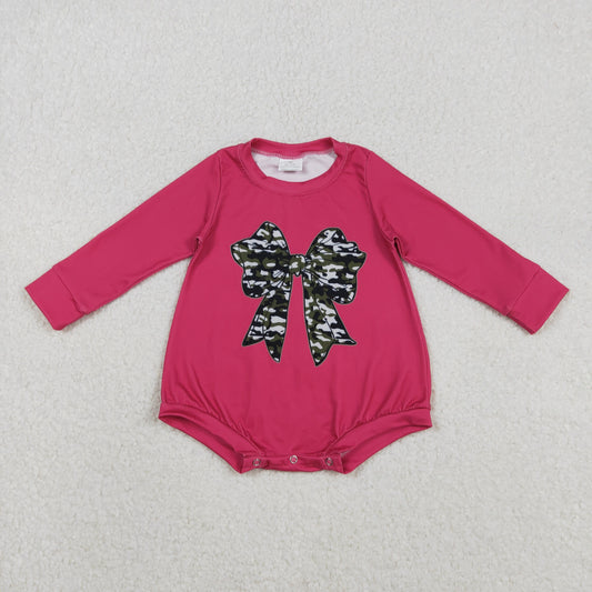 LR2776 Baby Girls Pink Long Sleeve Olive Camo Bows Rompers D 1206