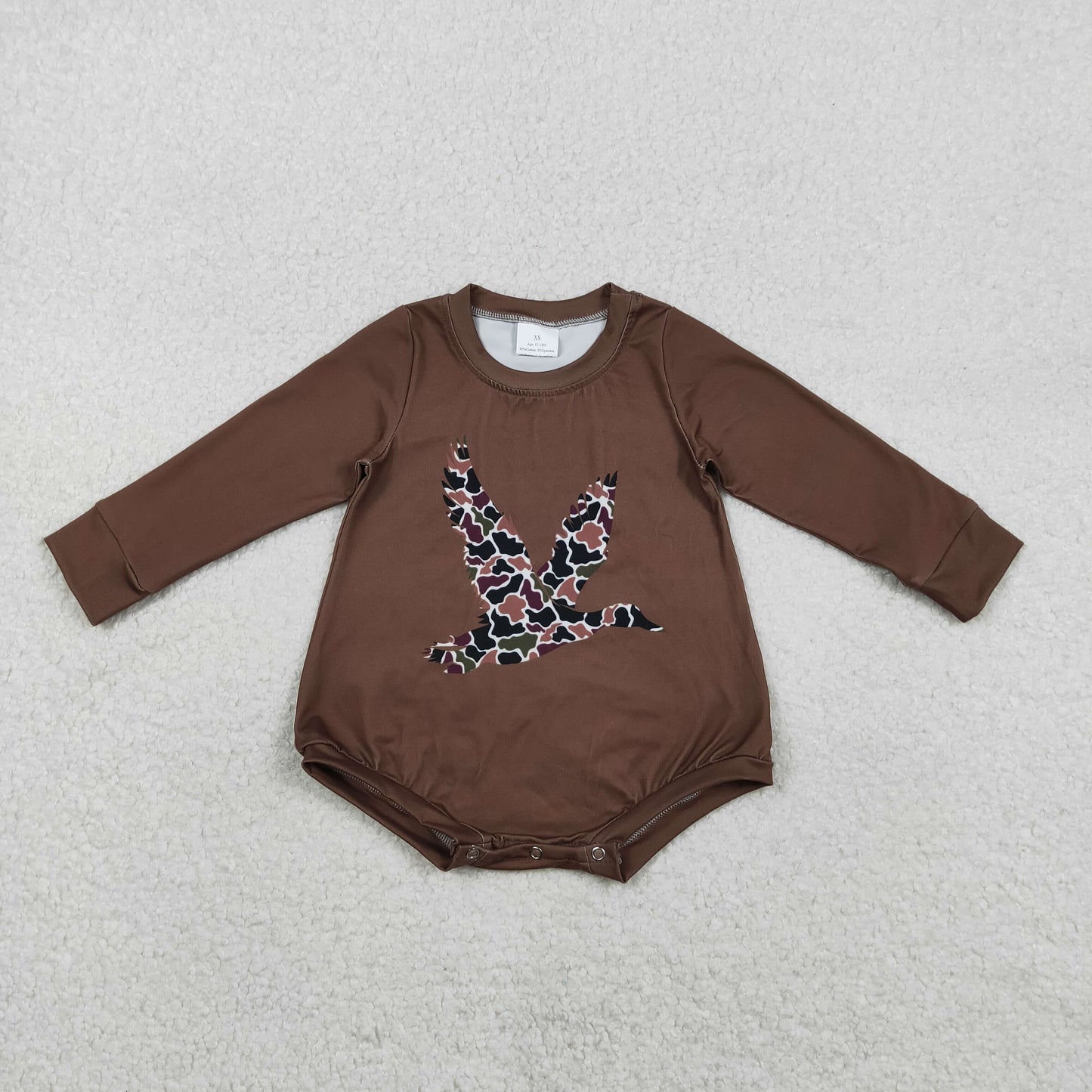 LR2777 Baby Girls Brown Long Sleeve Camo Ducks Rompers  D 1210