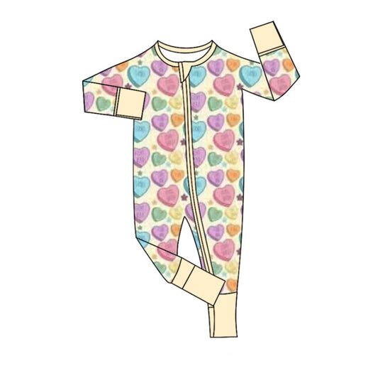 presale LR2778 Baby Girls Colorful Hearts Stars Valentine Zipper Footie Rompers D 1013