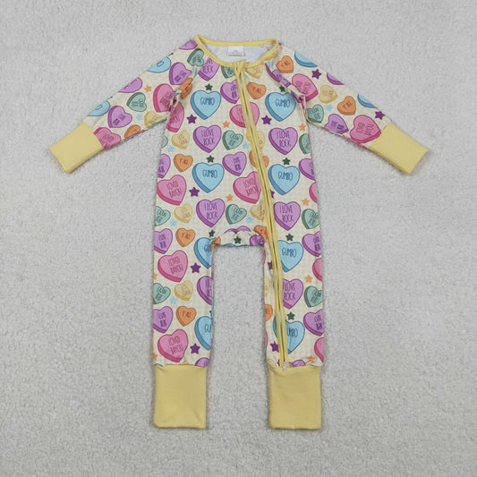 LR2778 Baby Girls Colorful Hearts Stars Valentine Zipper Footie Rompers D 1013