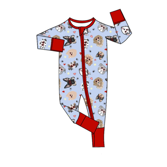 presale LR2779 Baby Boys Hearts Dogs Valentine Zipper Footie Rompers D 1013
