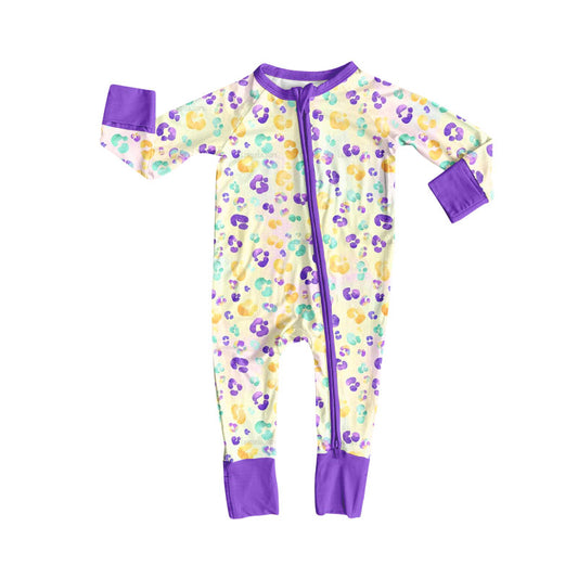 presale LR2782 Baby Girls Mardigras Leopard Zipper Footie Rompers D 1011