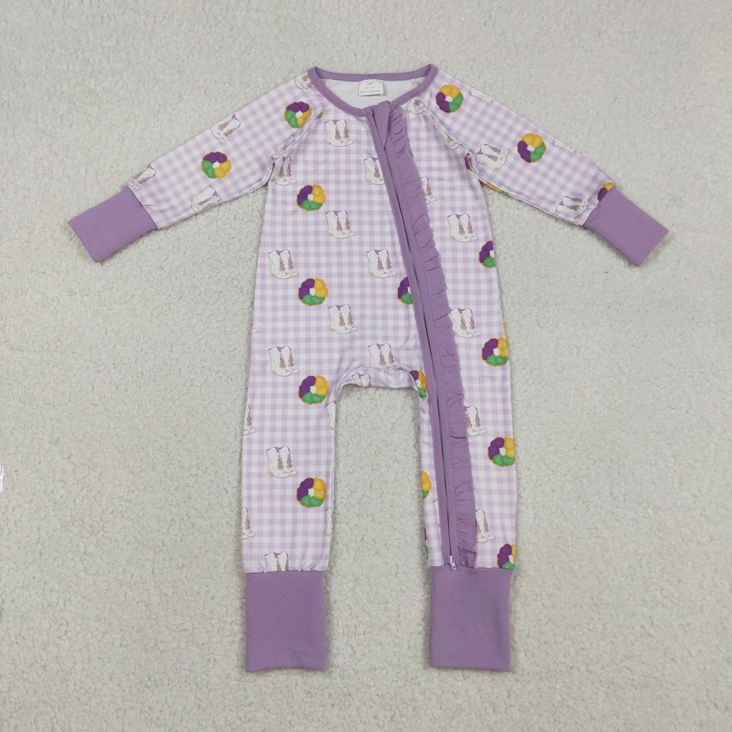 Sibling Baby Girls Mardi Gras Donuts Boot Checked Dress with Pocket Short Clothes Set Ruffle Zip Romper for Toddlers