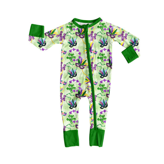 presale LR2786 Baby Girls Mardigras Anchor Masks Zipper Footie Rompers D 1011