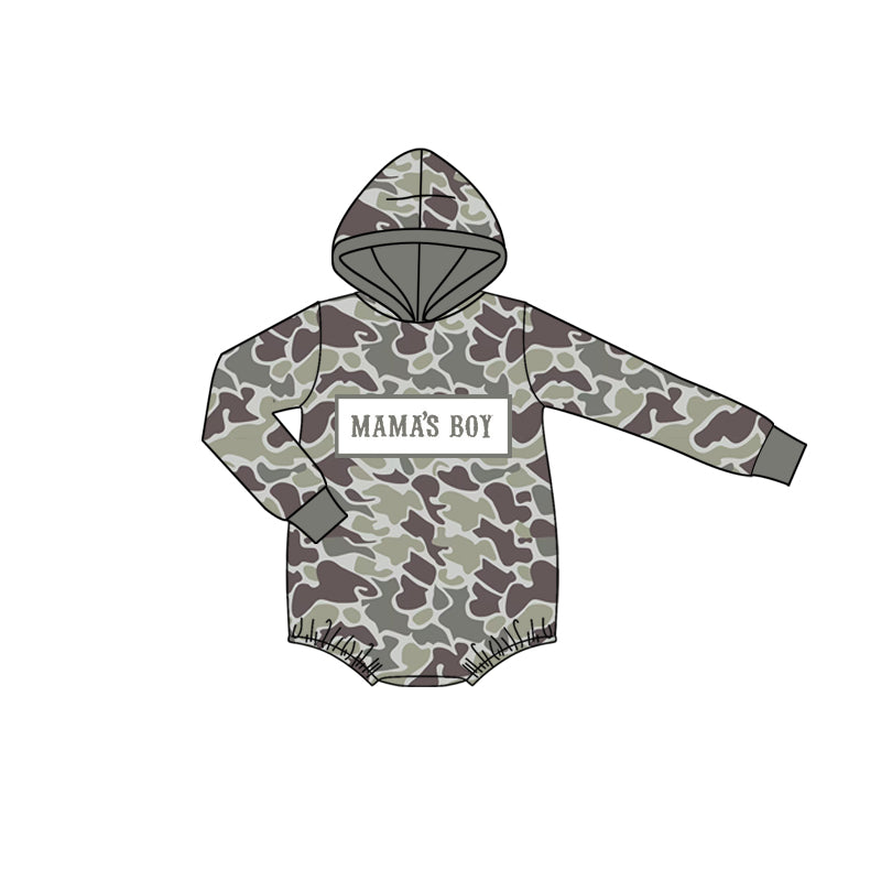 presale LR2792  Baby Boys Grey Camo Mama's Boy Hoodie Rompers  D 1017