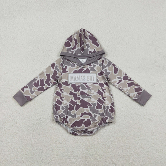 LR2792 Embroidery Mama's Boy Baby Boys Grey Camo Hoodie Rompers D 1210