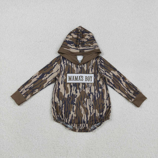 LR2793 Embroidery Mama's Boy Baby Boys Olive Camo Hoodie Rompers  D 1211
