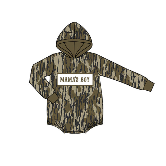 presale LR2793 Baby Boys Olive Camo Mama's Boy Hoodie Rompers  D 1017