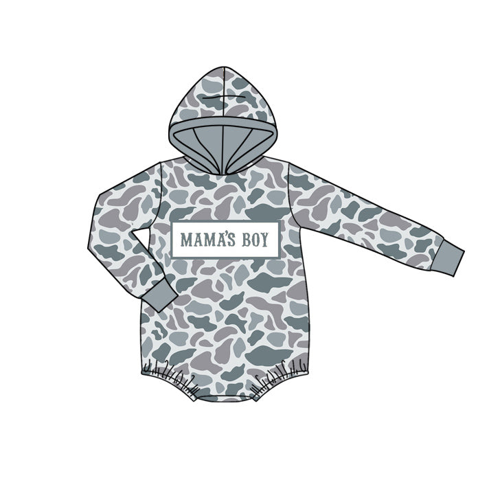 LR2794 Embroidery Mama's Boy Baby Boys Light Grey Camo Hoodie Rompers D 1211