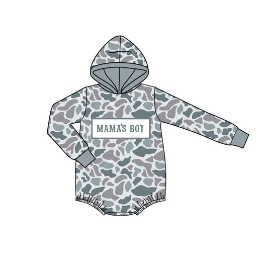 presale LR2794 Baby Boys Grey Camo Mama's Boy Hoodie Rompers D 1017