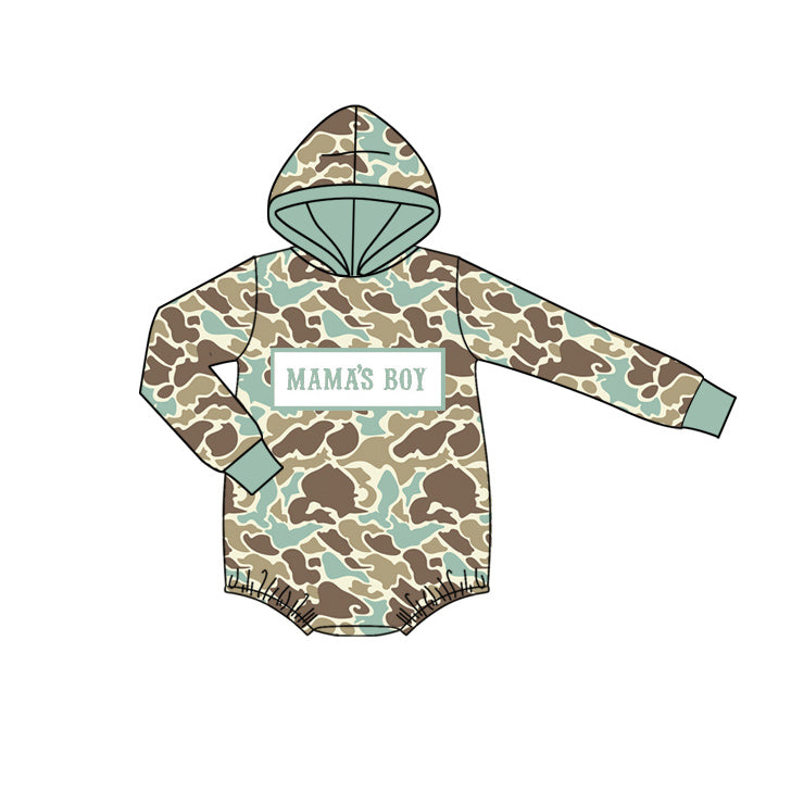LR2795 Embroidery Mama's Boy Baby Boys Green Camo Hoodie Rompers  D 1210