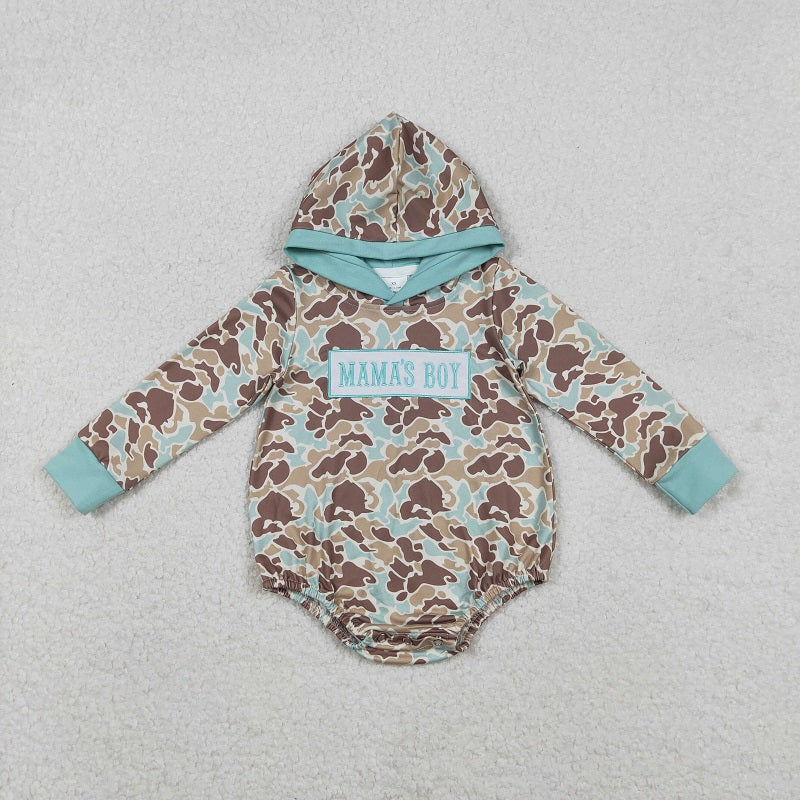 LR2795 Embroidery Mama's Boy Baby Boys Green Camo Hoodie Rompers  D 1210