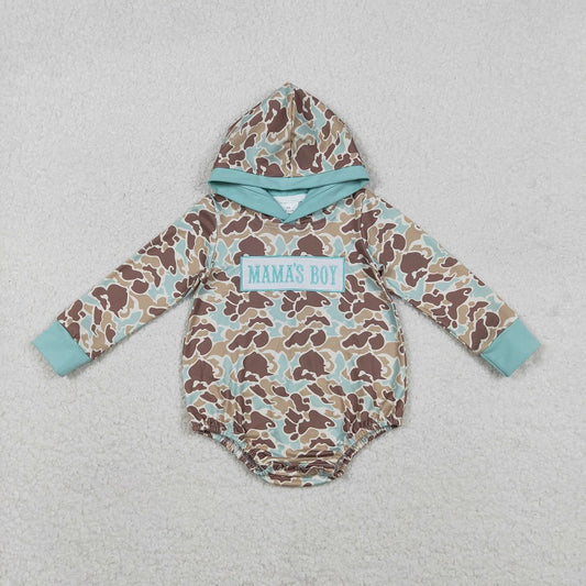 LR2795 Embroidery Mama's Boy Baby Boys Green Camo Hoodie Rompers  D 1210