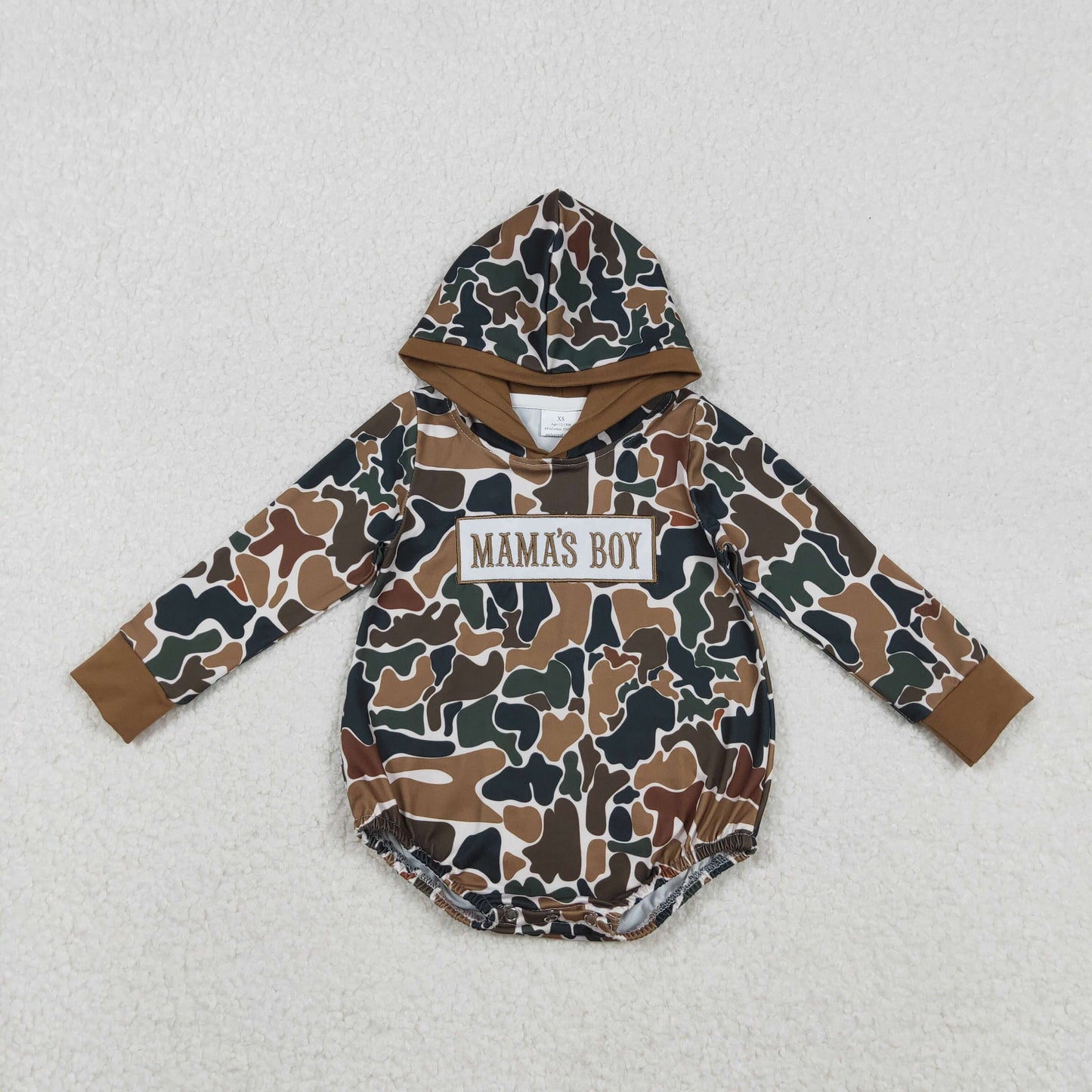 Sibling Baby Boys Embroidery Mama's Boy Brown Camo Pockets Pants Clothes Sets Top Hoodie Romper  D 1206