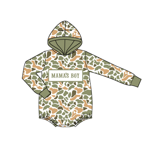 presale LR2798  Baby Boys Green Orange Camo Mama's Boy Hoodie Rompers  D 1017