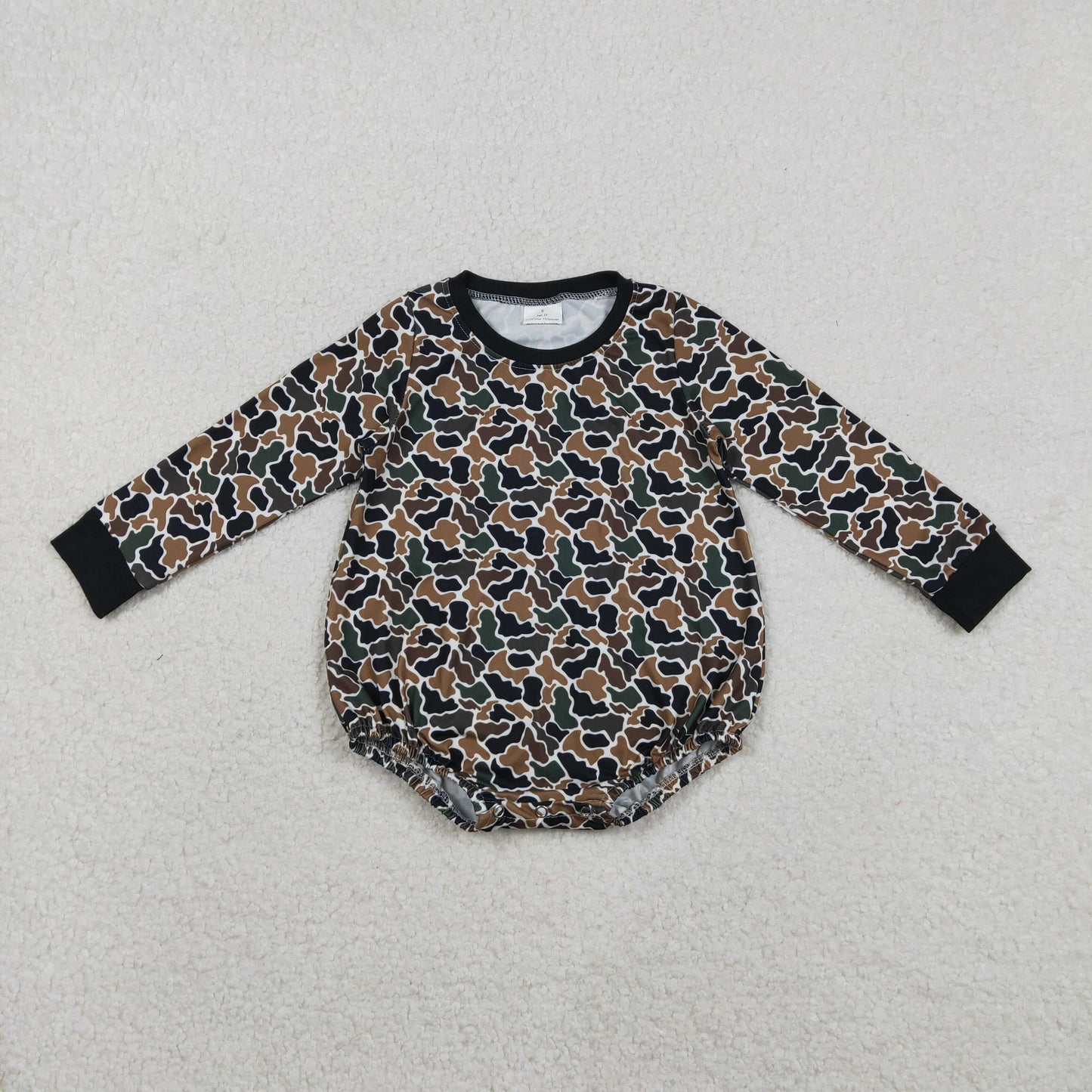 LR2809 Baby Boys Dark Brown Camo Long Sleeve Southern Rompers  D 1208