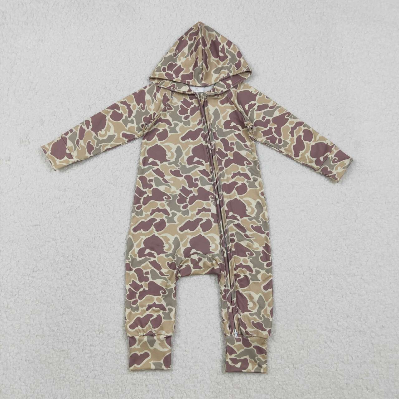 LR2812  Baby Boys Southern Khaki Camo Two Way Zip Convertible Hoodie Rompers   D 1211