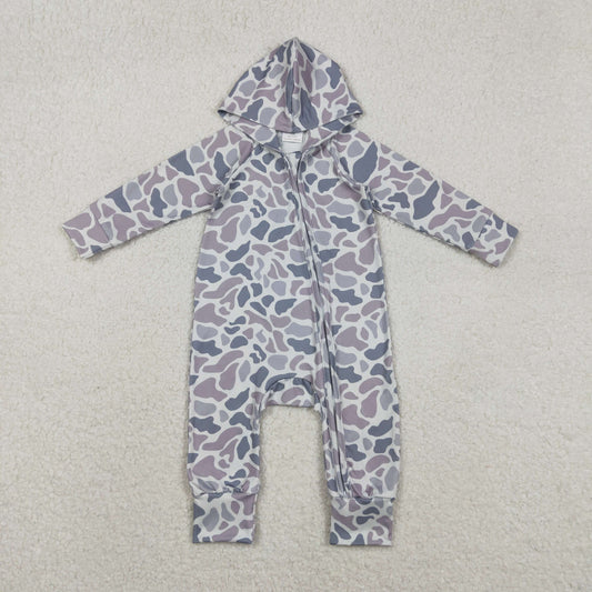 LR2813 Baby Boys Grey Camo Hoodie Two Way Zip Convertible Rompers  D 1208