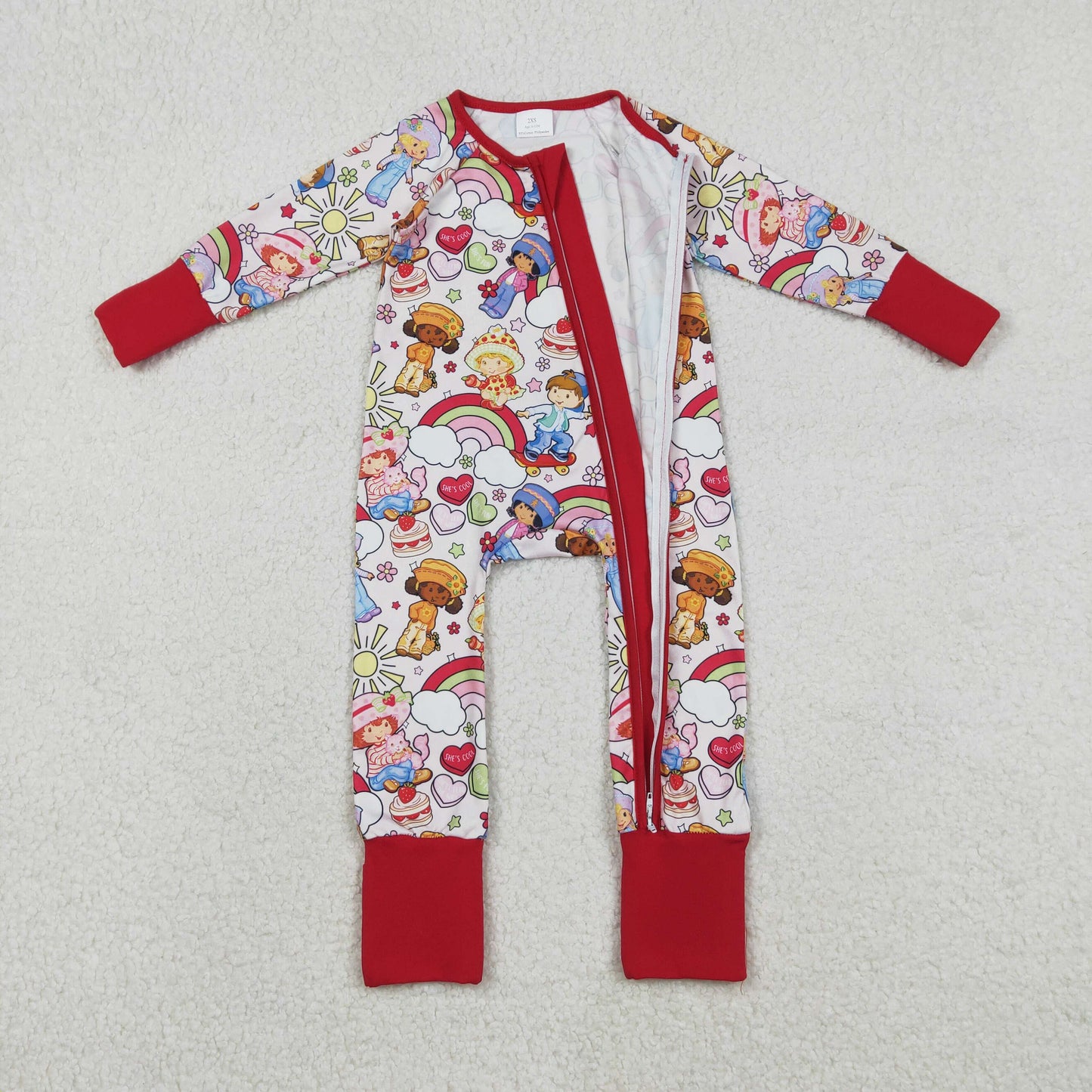 Baby Girls Convertible Rompers Strawberry Pattern Two-Way Zipper Floral Design Baby Clothes for Infants
