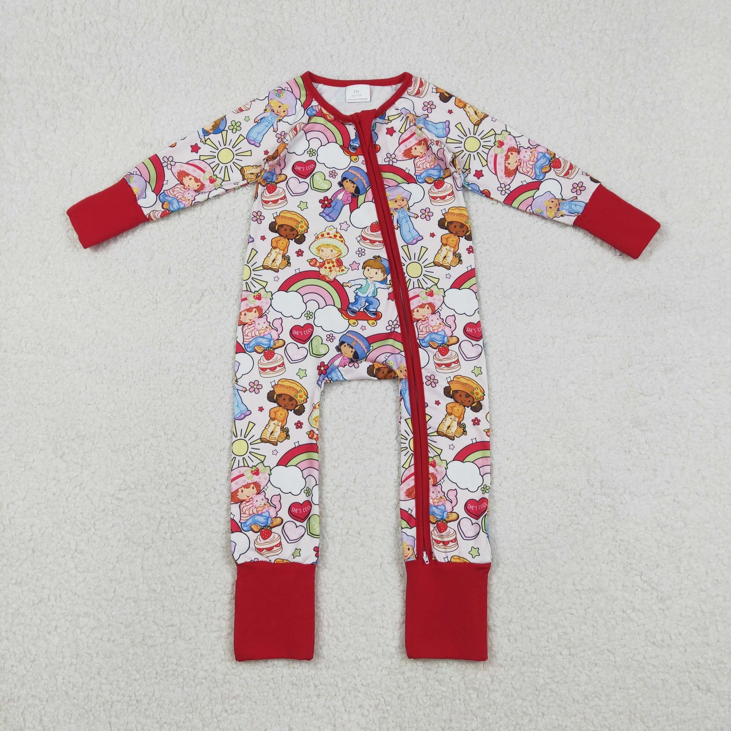 Baby Girls Convertible Rompers Strawberry Pattern Two-Way Zipper Floral Design Baby Clothes for Infants
