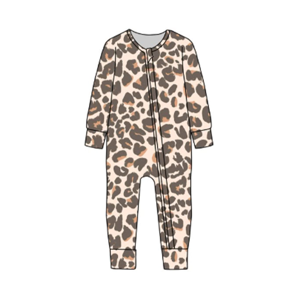 presale LR2861  Baby Boys Long Sleeve Khaki Leopard Zipper Footie Rompers   D 1115