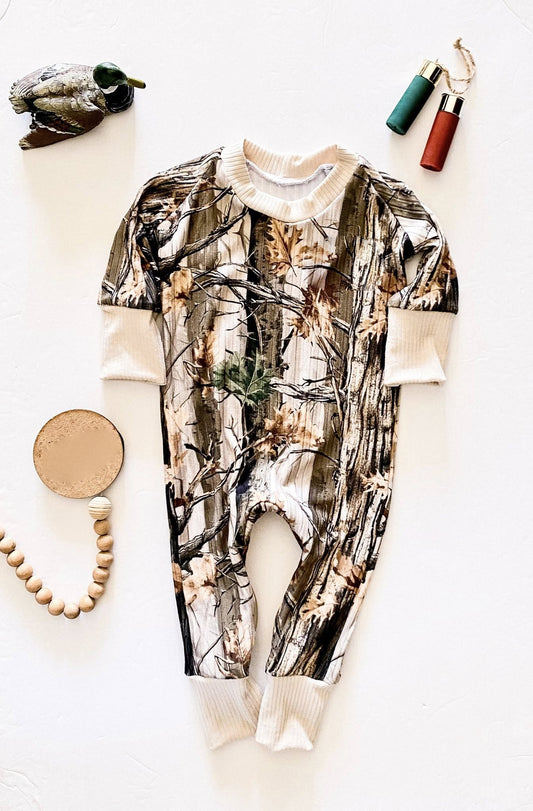 presale LR2864 Baby Boys Long Sleeve Leaves Camo Footie Rompers D 1115