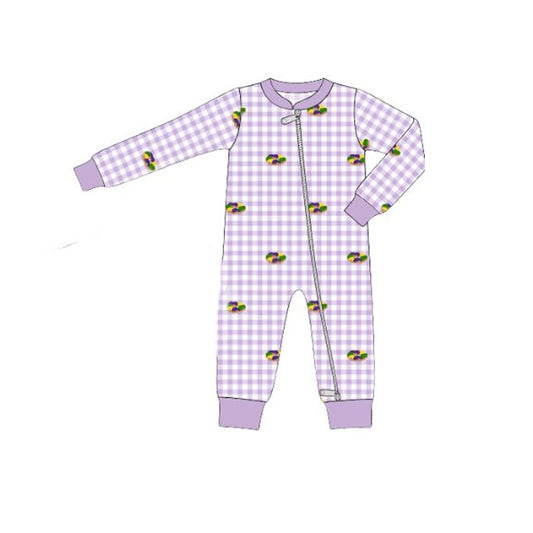presale LR2866 Baby Boys Mardigras Donuts Checked Zipper Footie Rompers D 1115