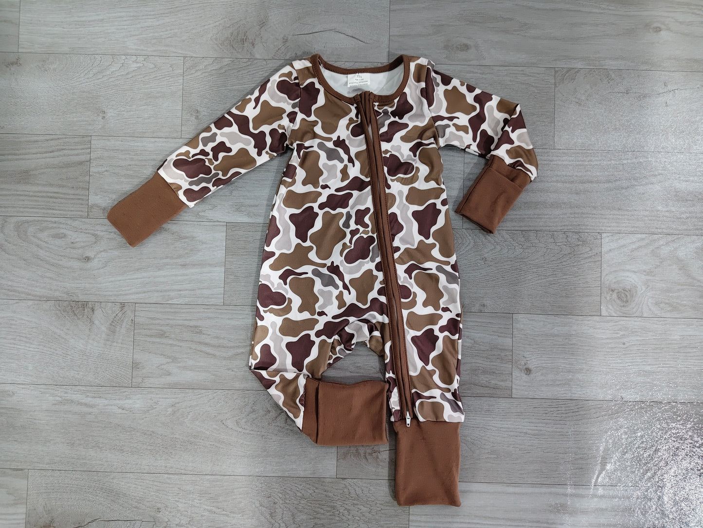 Pre order long sleeve brown camo sleeper pj romper