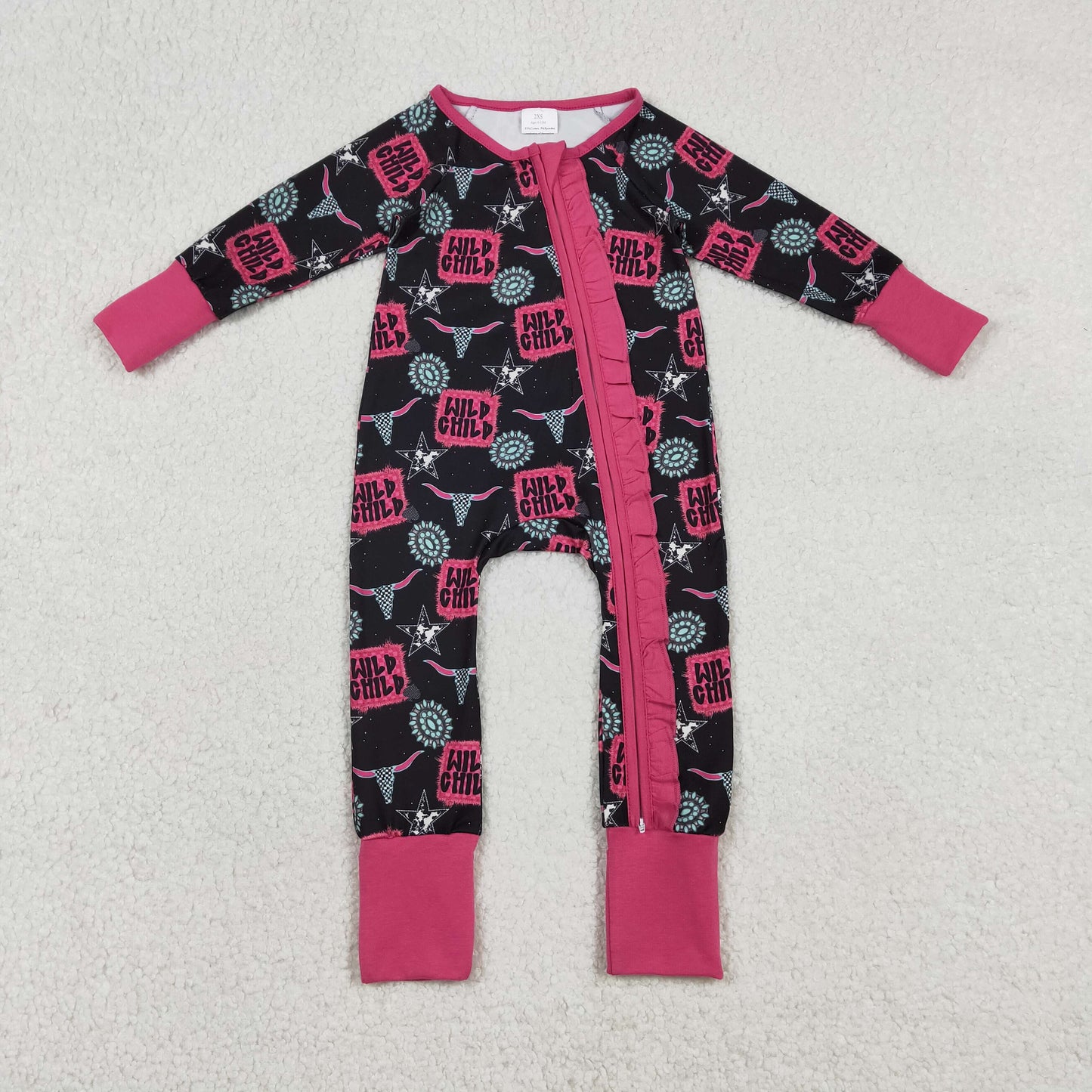 Baby Girls Wild Child Turquoise Western Ruffle Zip Convertible Rompers Two-Way Adjustable Closure Cute Outfit for Infants