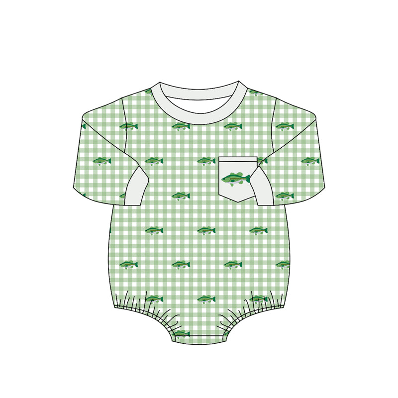 Pre order long sleeve gingham fish romper