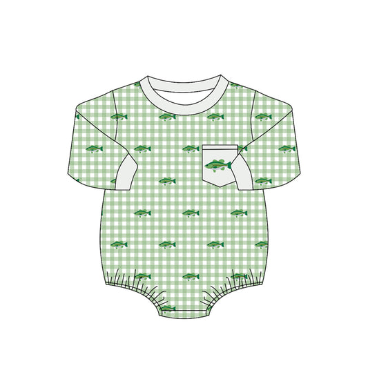 Pre order long sleeve gingham fish romper