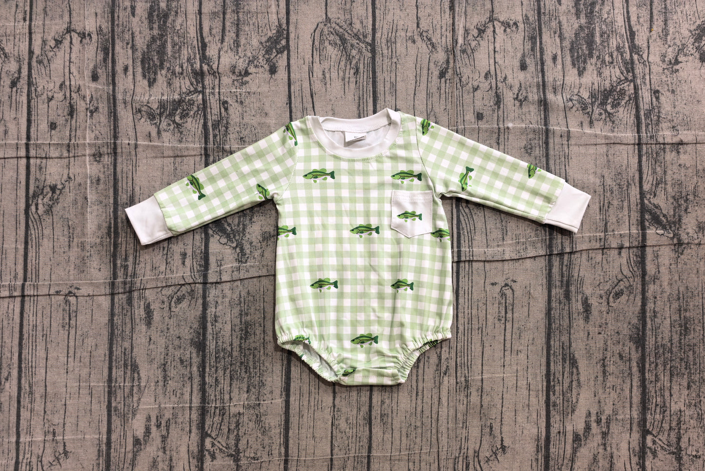 Pre order long sleeve plaid fish romper