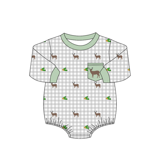Pre order long sleeve gingham deer romper