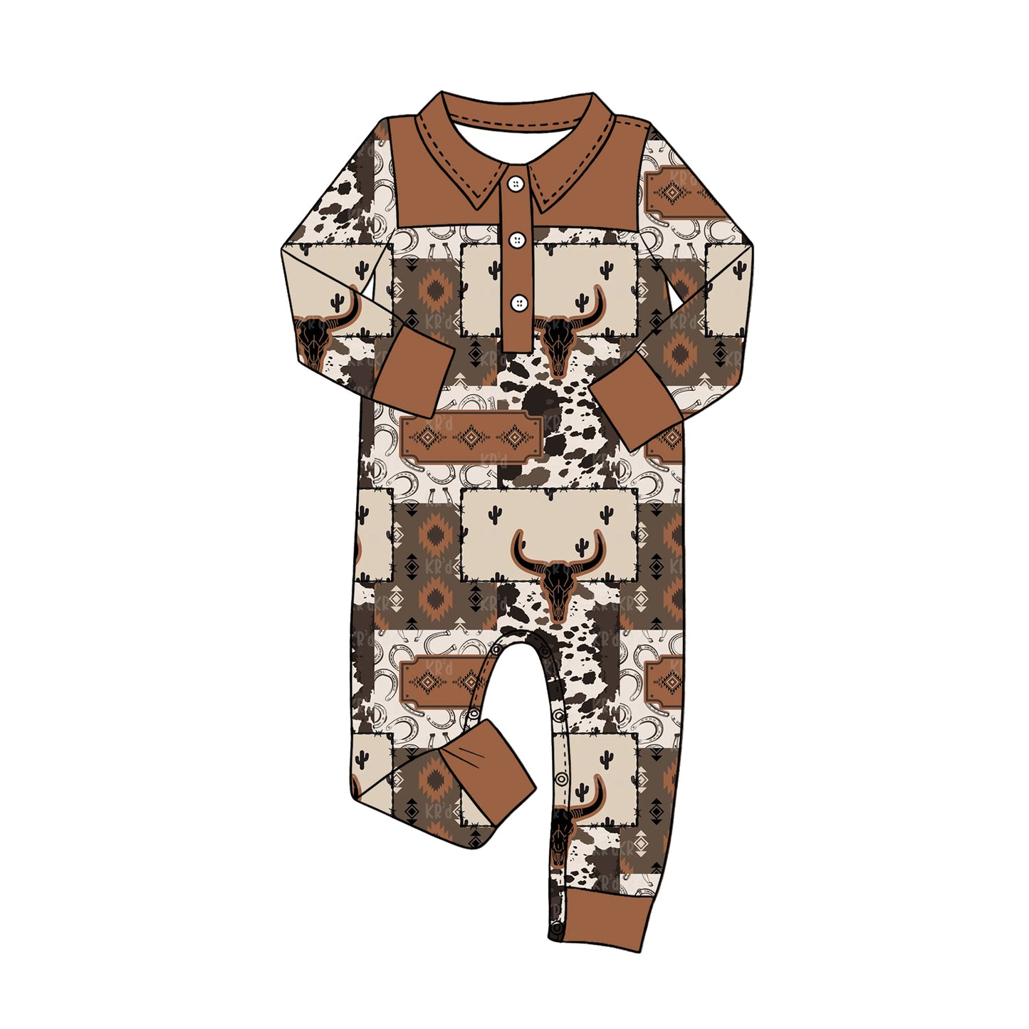 Pre order long sleeve cowboy polo romper