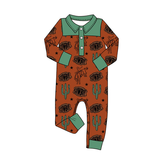 Pre order long sleeve cowboy polo romper