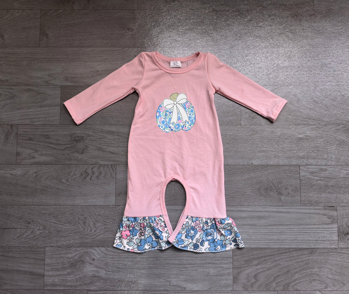 Pre order pink ruffle floral pumpkin embroidery girl romper