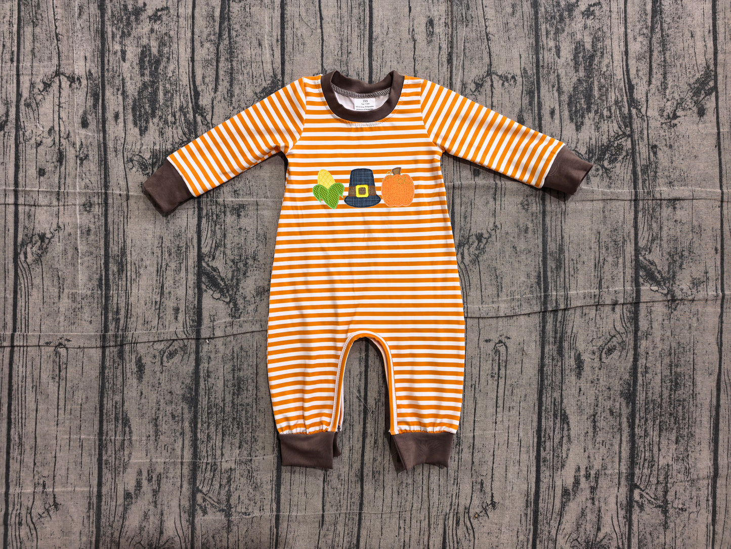 Pre order orange long sleeve pumpkin embroidery romper